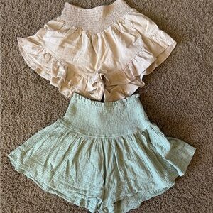 Women's Ruffled Shorts in 2 pack in Cream and Green